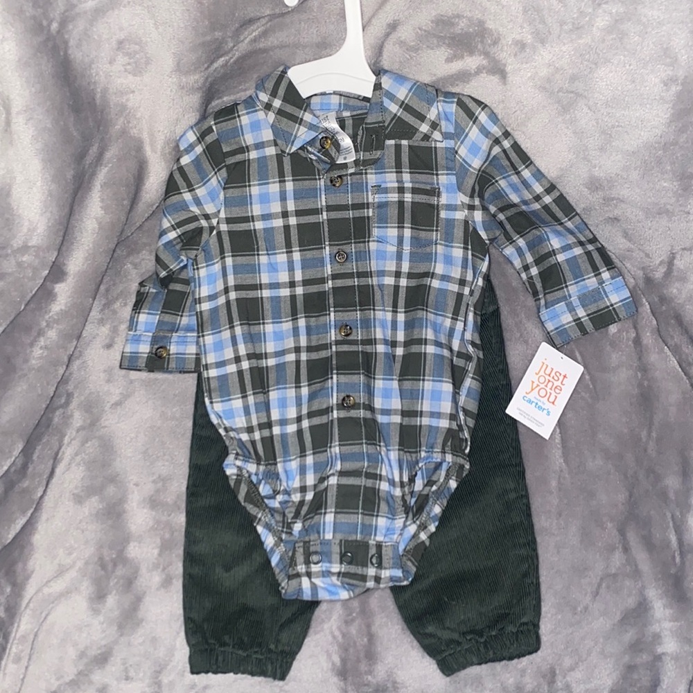 Baby boy long sleeve button up and pants